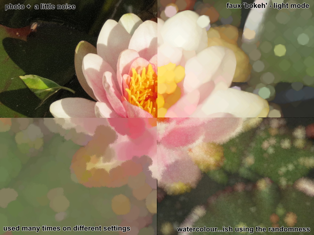 Experimentation showing how it can utilize noise on a photo. (Text outlined with the 'Grow object using secondary colour' mode)